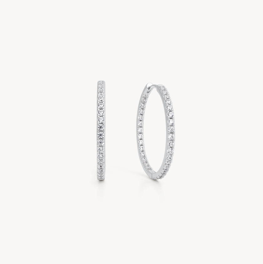 Silver Medium Pavé Hoop Earrings