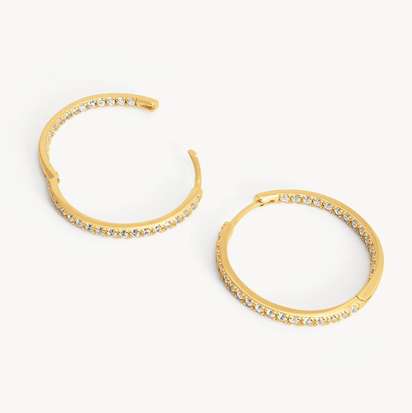 Gold Medium Pavé Hoop Earrings