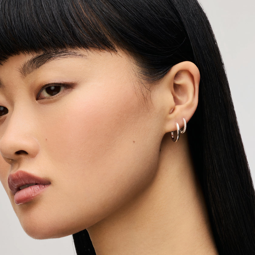 Mini Pavé Hoop Earrings and Small Hoop Earrings in Silver