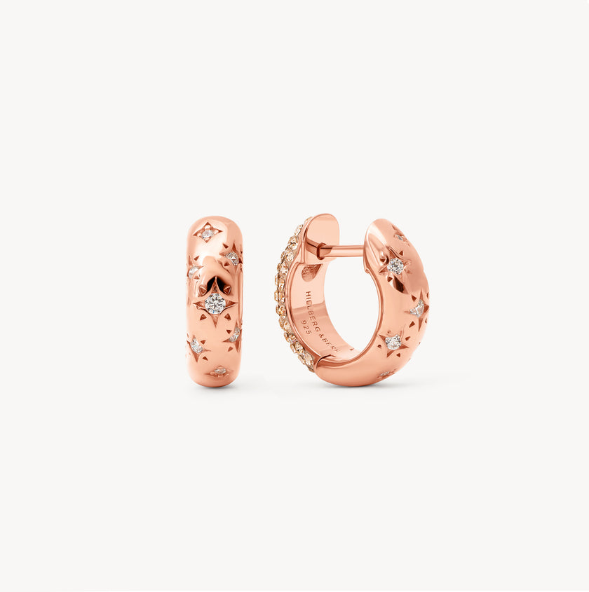 Rose Gold Starburst Sparkle Reversible Hoop Earrings