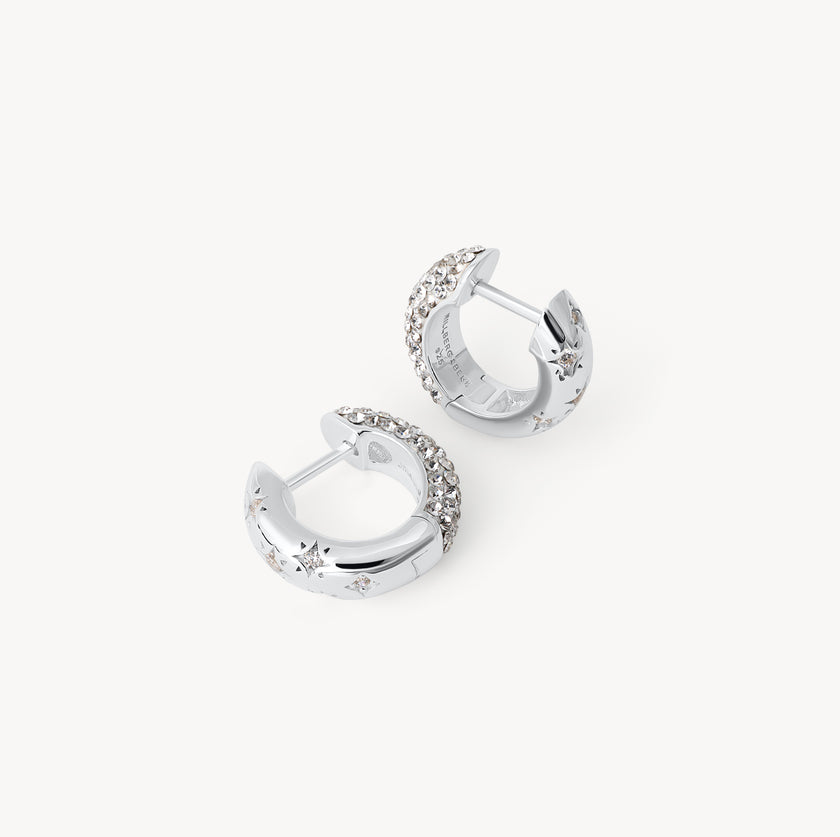 White Starburst Sparkle Reversible Hoop Earrings