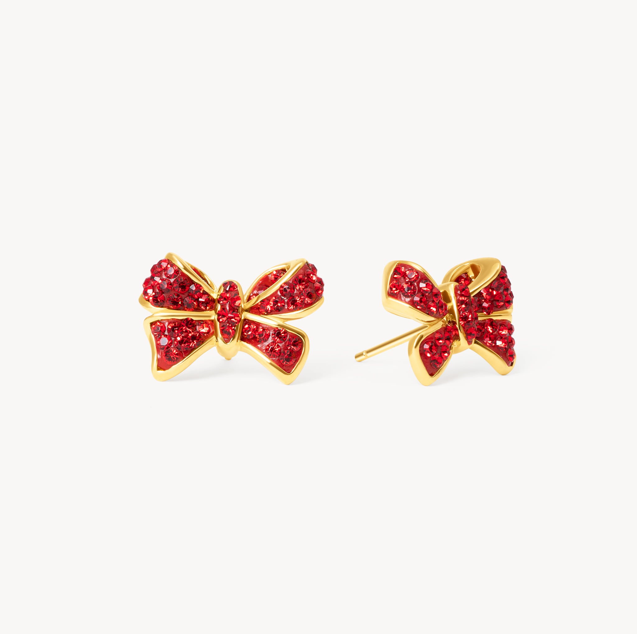 Red Velvet Sparkle Bow Stud Earrings