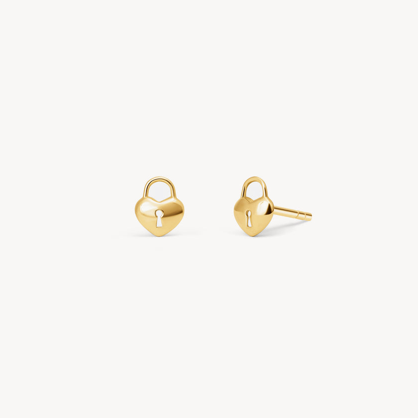 10k Mini Heart Lock Stud Earrings