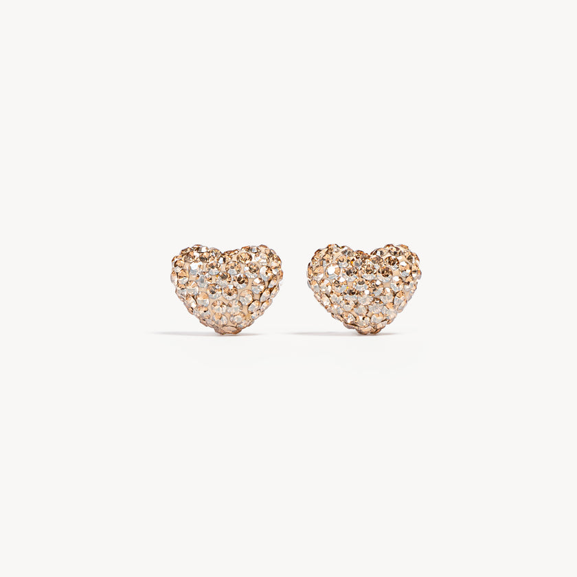 Sparkle Heart Stud Earrings Soft Gold
