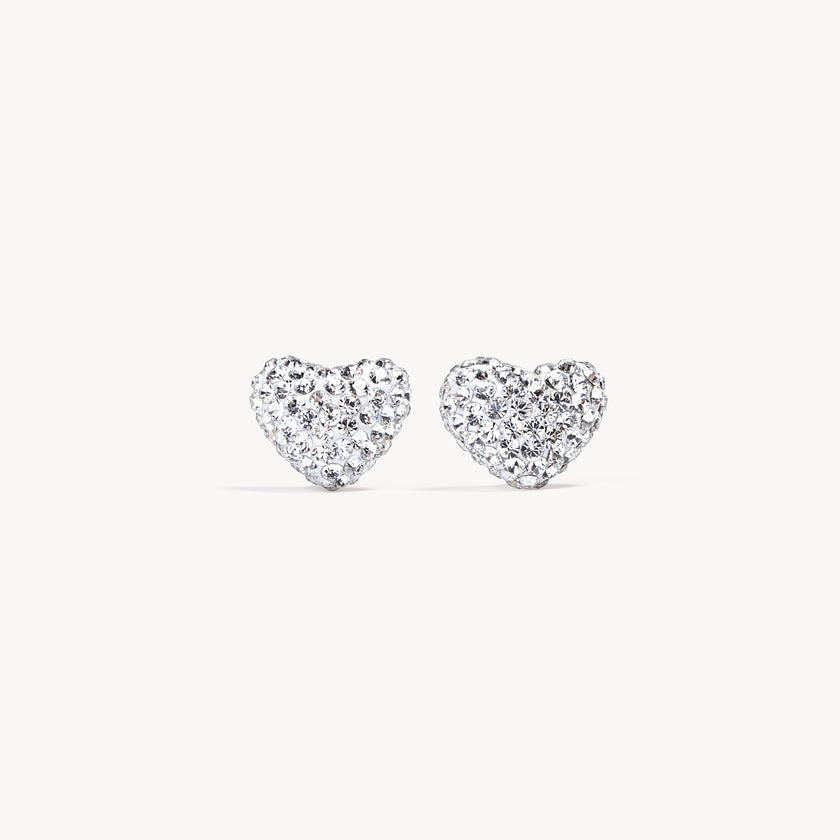 Sparkle Heart Stud Earrings White
