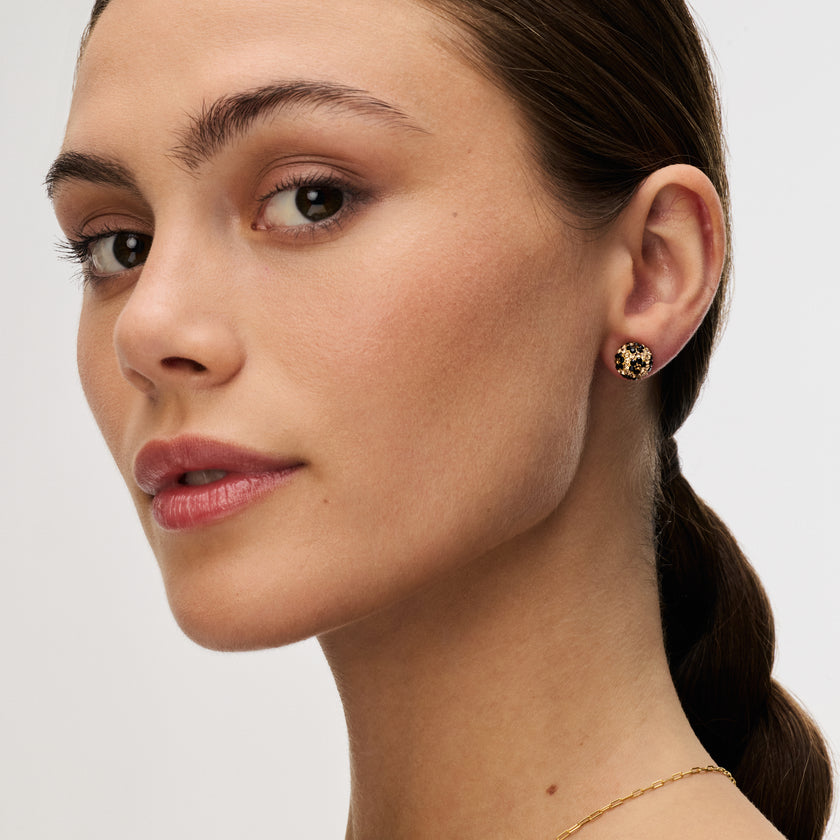 Leopard Medium Sparkle Ball™ Stud Earrings on model