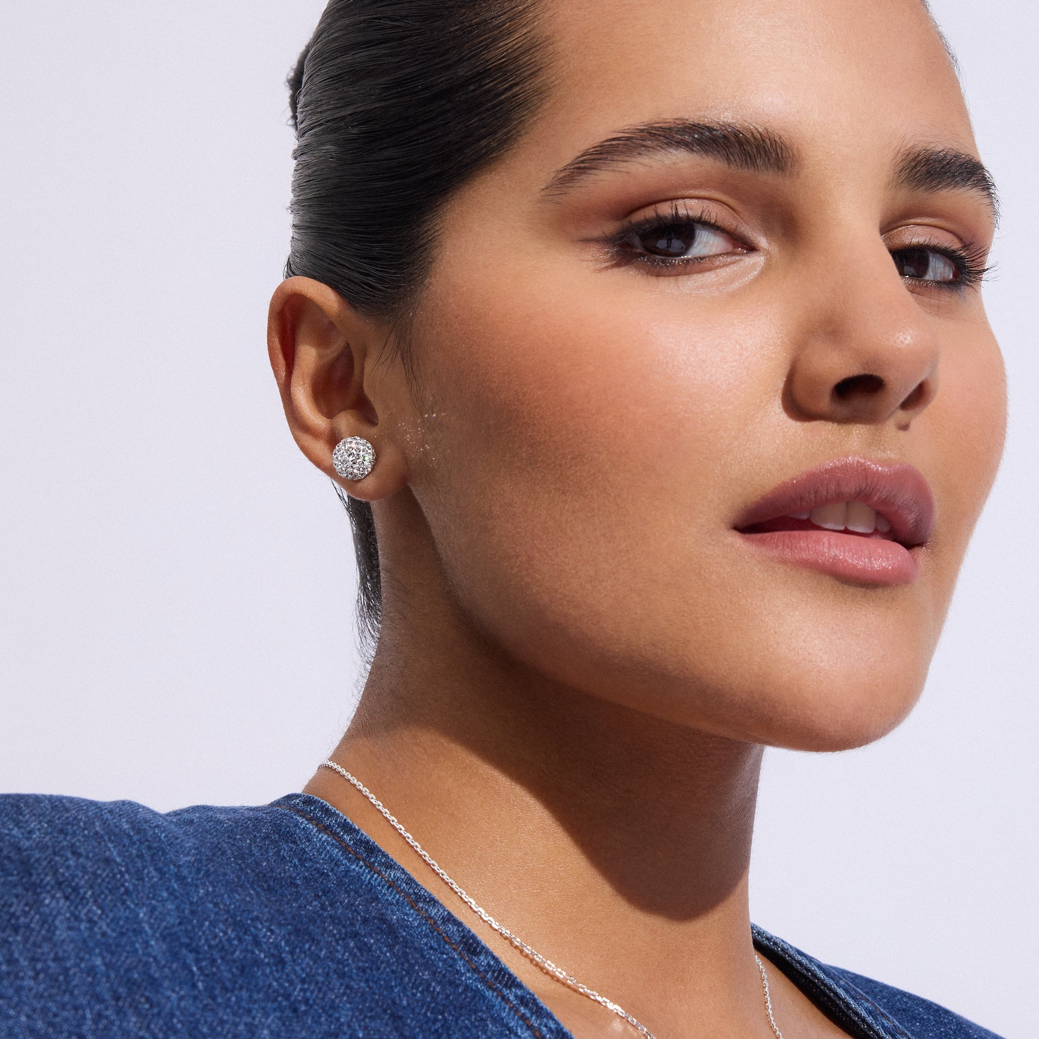 10mm White Sparkle Ball Studs on model