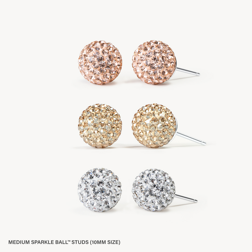 10mm studs in Rose Gold, Soft Gold, and White