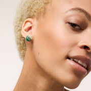 12mm Evergreen Holiday Sparkle Ball™ Stud Earrings on model