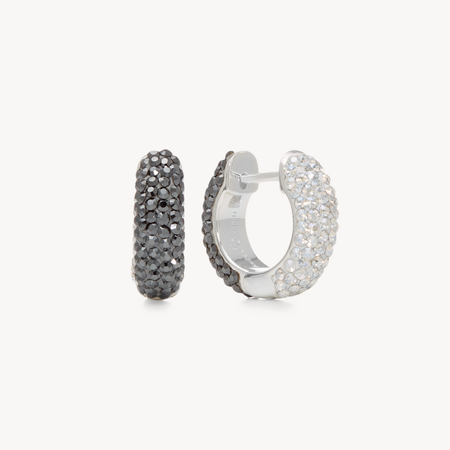 Two-Tone Reversible Sparkle Hoop Earrings — Small Hematite/Moonlight