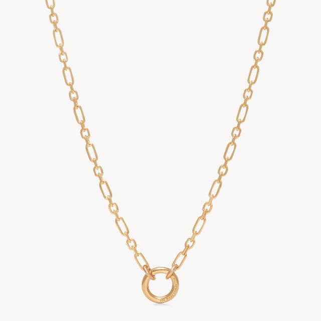 Figaro Charm Chain Necklace — Gold with Gold Circle Holder