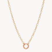 Figaro Charm Chain Necklace — Gold with Rose Gold Circle Holder