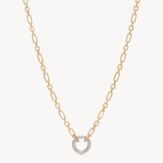 Figaro Charm Chain Necklace — Gold with Silver Circle Holder
