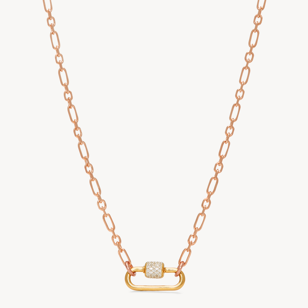 Figaro Charm Chain Necklace — Rose Gold with Carabiner