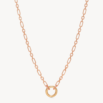 Figaro Charm Chain Necklace — Rose Gold with Gold Circle Link