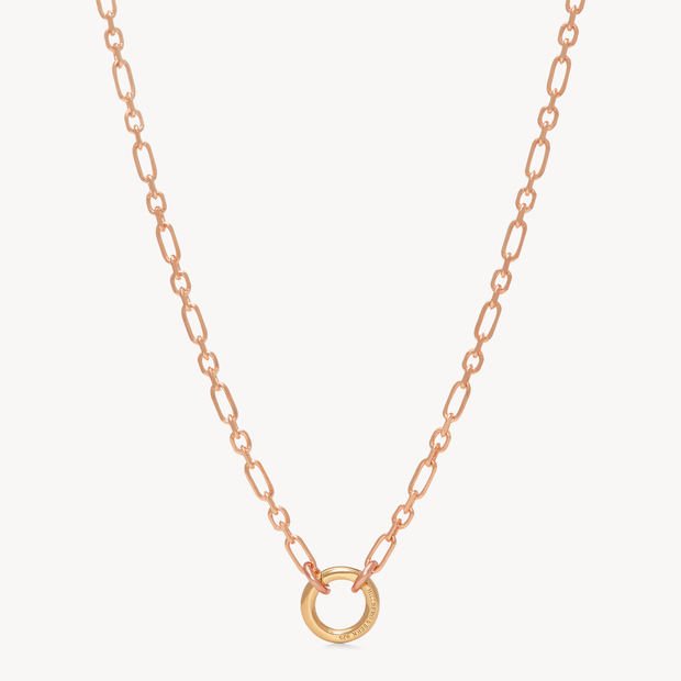 Figaro Charm Chain Necklace — Rose Gold with Gold Circle Link