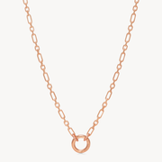 Figaro Charm Chain Necklace — Rose Gold with Rose Gold Circle Link