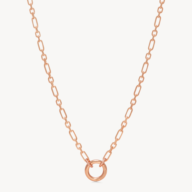 Figaro Charm Chain Necklace — Rose Gold with Rose Gold Circle Link