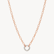 Figaro Charm Chain Necklace — Rose Gold with Silver Circle Link