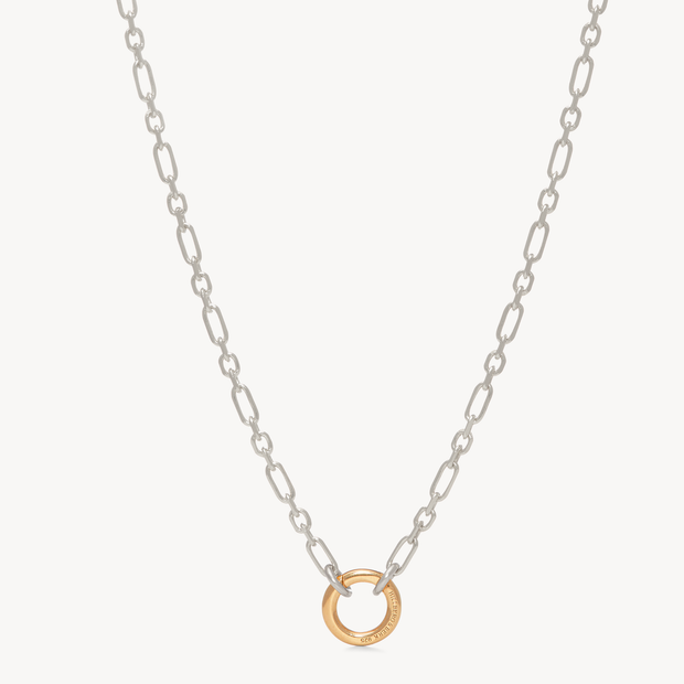 Figaro Charm Chain Necklace — Silver with Gold Circle Link