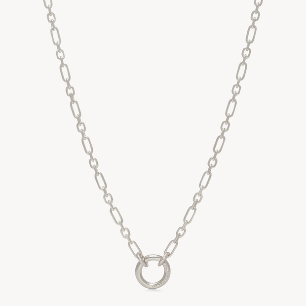 Figaro Charm Chain Necklace — Silver with Silver Circle Link