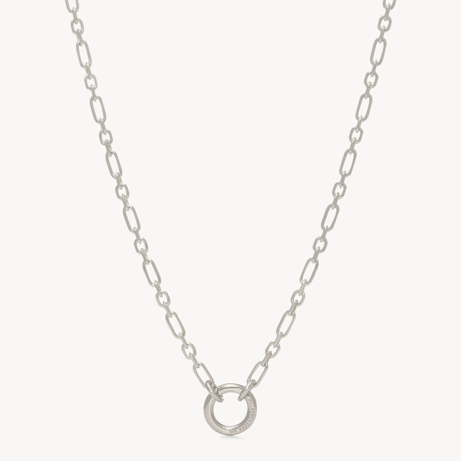 Figaro Charm Chain Necklace — Silver with Silver Circle Link