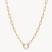 Clip Charm Chain Necklace — Gold with Silver Circle Link