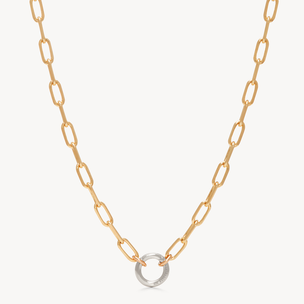 Clip Charm Chain Necklace — Gold with Silver Circle Link