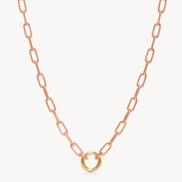 Clip Charm Chain Necklace — Rose Gold with Gold Circle Link
