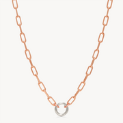 Clip Charm Chain Necklace — Rose Gold with Silver Circle Link