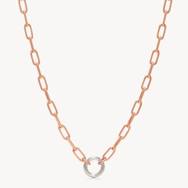 Clip Charm Chain Necklace — Rose Gold with Silver Circle Link