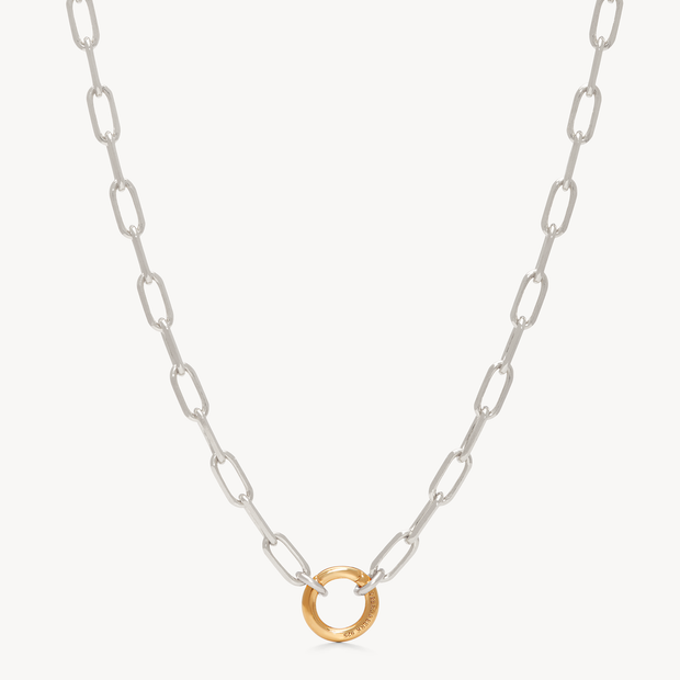 Clip Charm Chain Necklace — Silver with Gold Circle Link