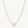 Clip Charm Chain Necklace — Silver with Gold Circle Link