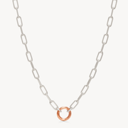 Clip Charm Chain Necklace — Silver with Rose Gold Circle link