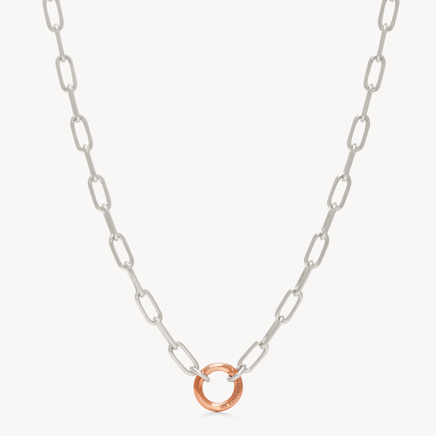 Clip Charm Chain Necklace — Silver with Rose Gold Circle link