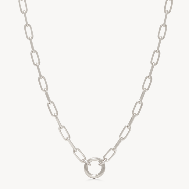 Clip Charm Chain Necklace — Silver with Silver Circle Link