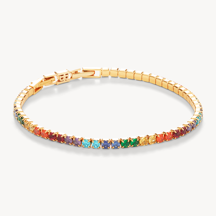 Rainbow Sapphire Diamond Tennis Bracelet Gold