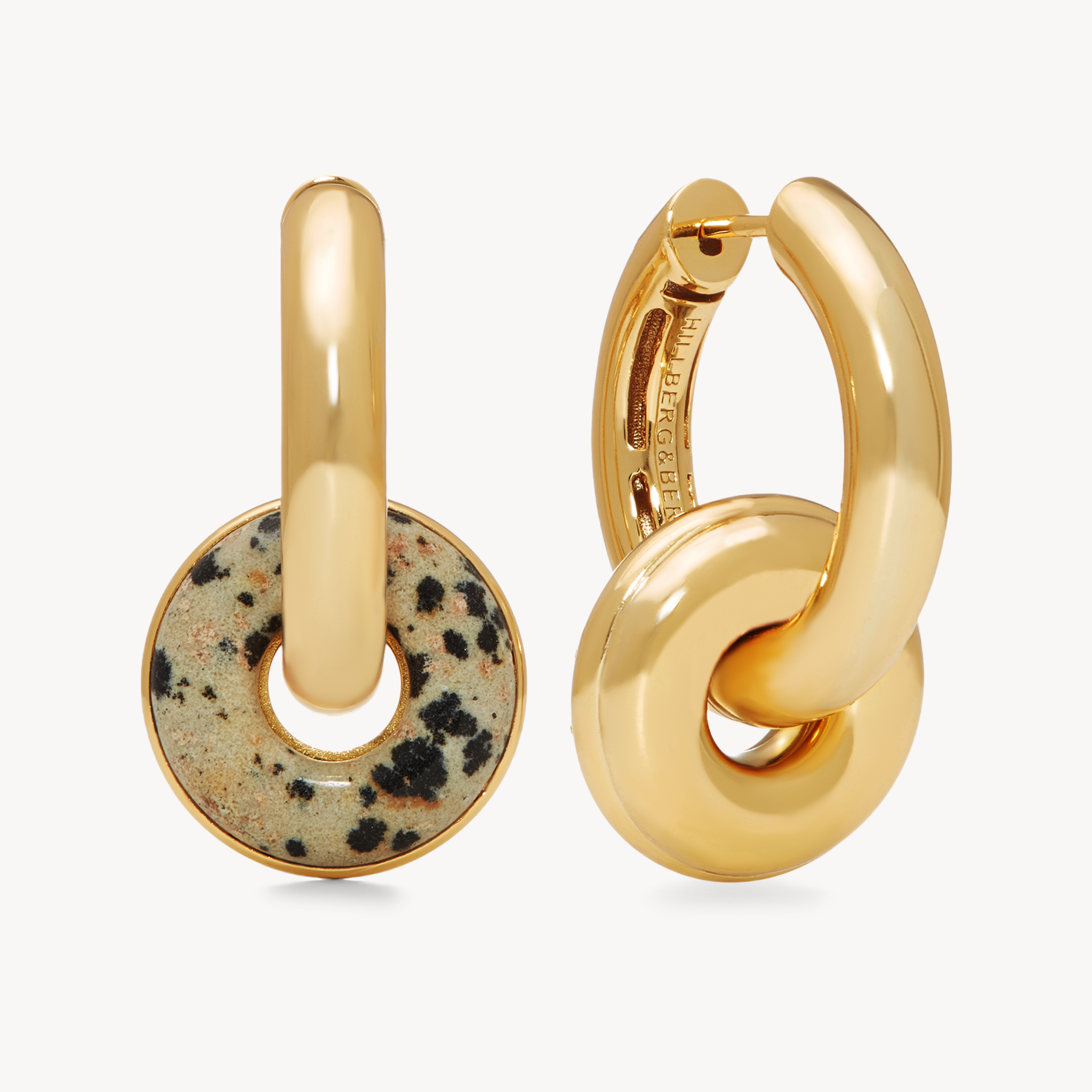 Dalmatian Jasper & Gold Lux Reversible Hoop Earrings