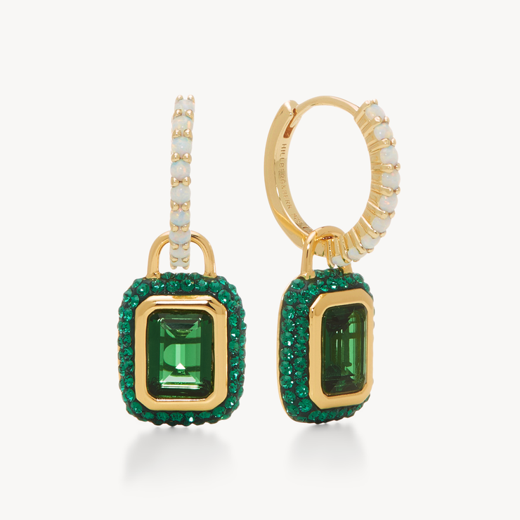 Sparkle Convertible Hoop Earrings - Emerald