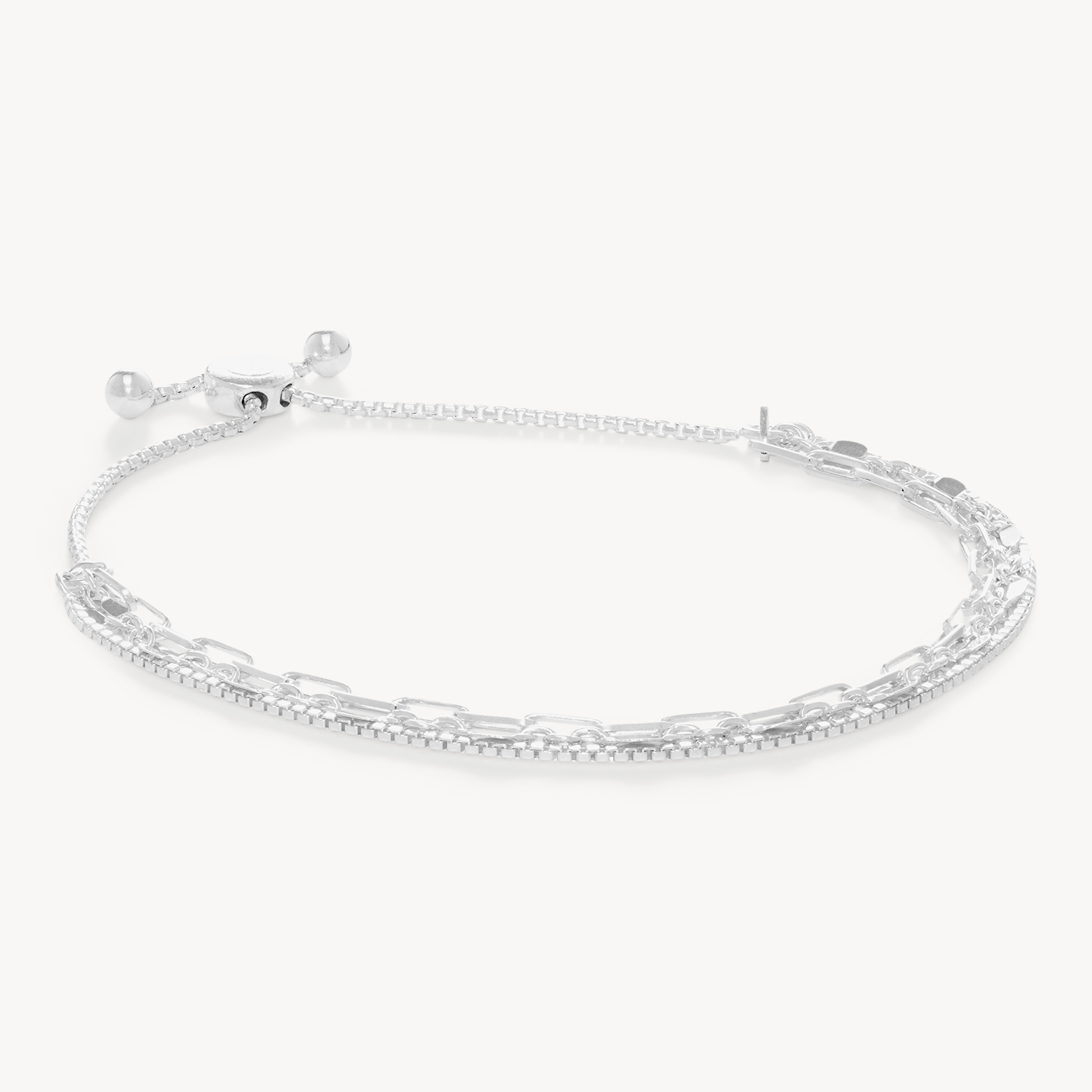 Chain Trio Strand Bracelet Silver