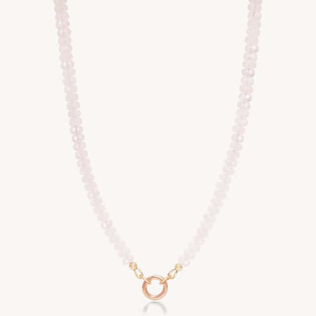 Rose Quartz Charm Necklace with Rose Gold Circle Holder