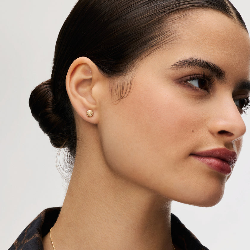 Soft Gold Mini Sparkle Ball™ Stud Earrings on model