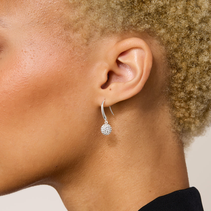 Sparkle Drop Earrings White on model