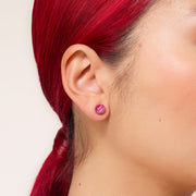 8mm Prismatic Pink Holiday Sparkle Ball™ Stud Earrings on model