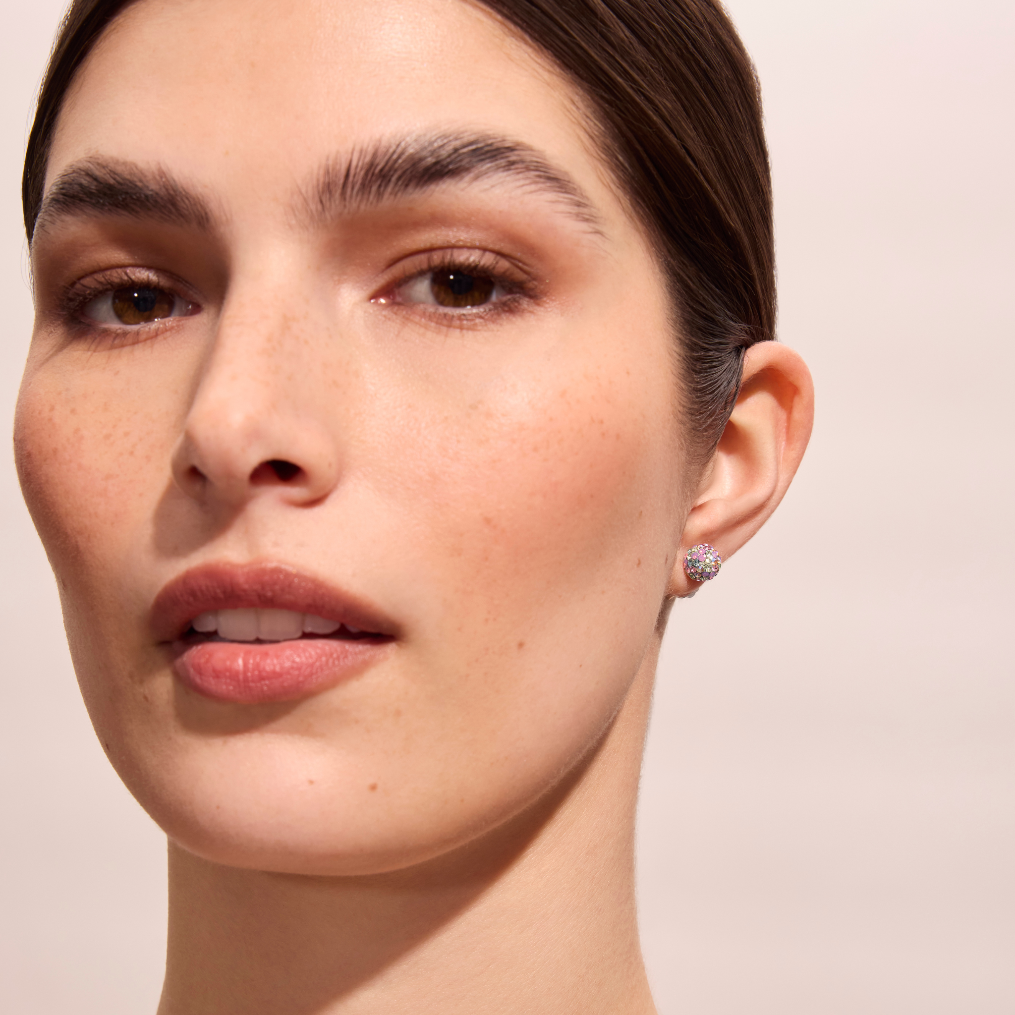 Small Abalone Sparkle Ball™ Stud Earrings on model