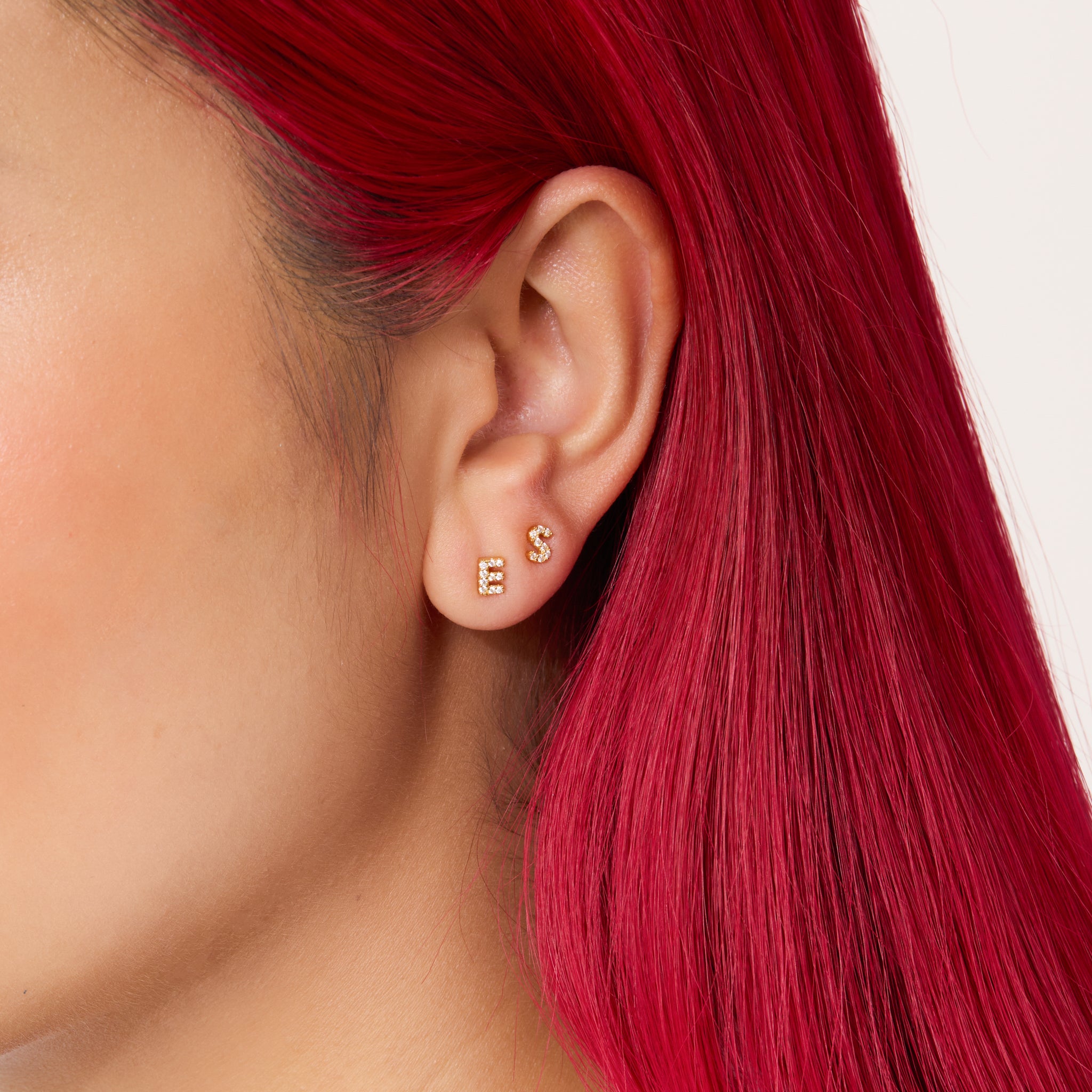 abc Stud Earrings on model