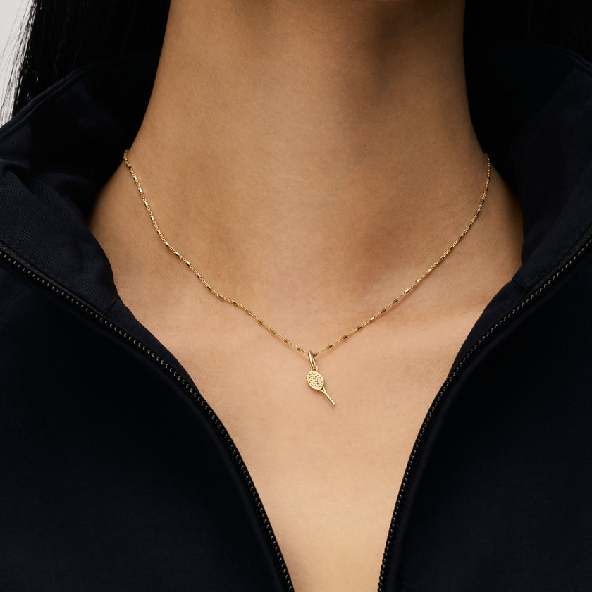 Ace Charm in Gold on model with Celestial Chain Necklace