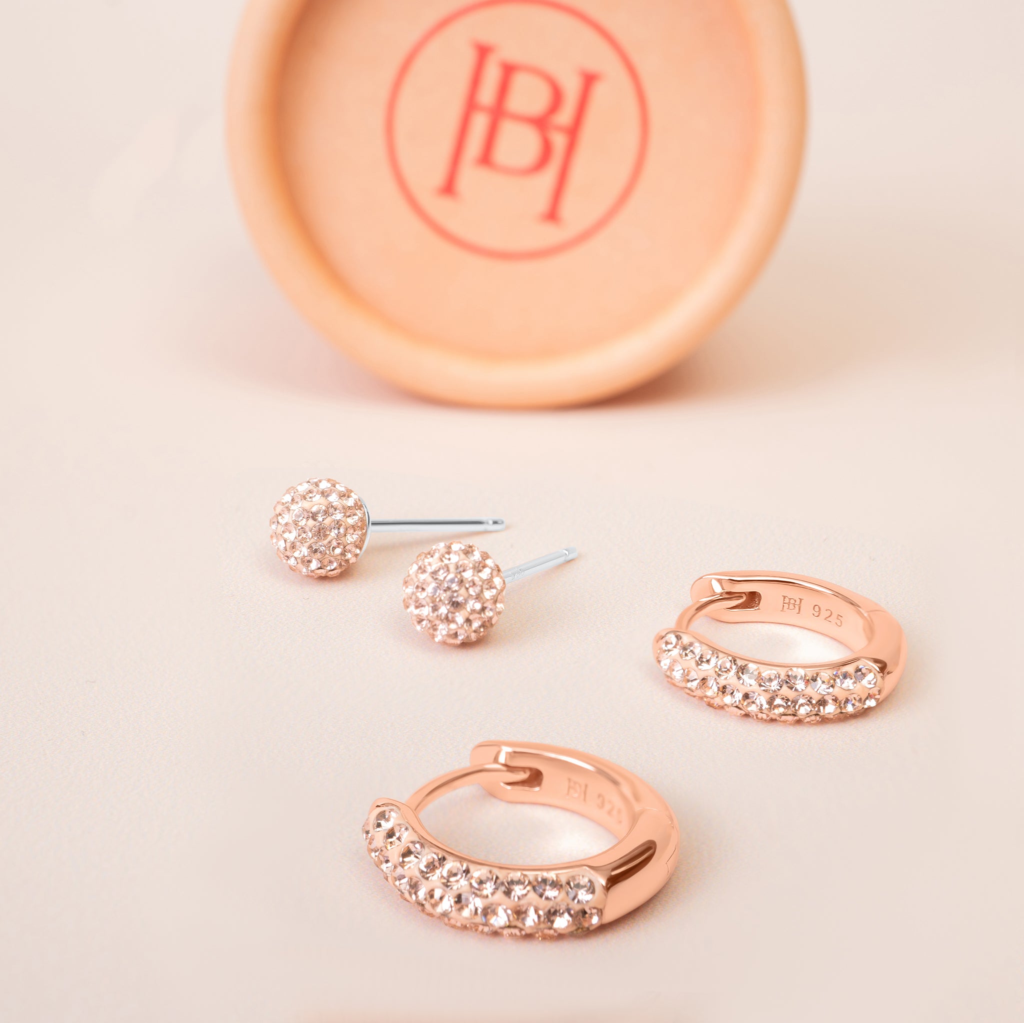 Always On Sparkle Hoops and Studs Gift Set Rose Gold with packaging