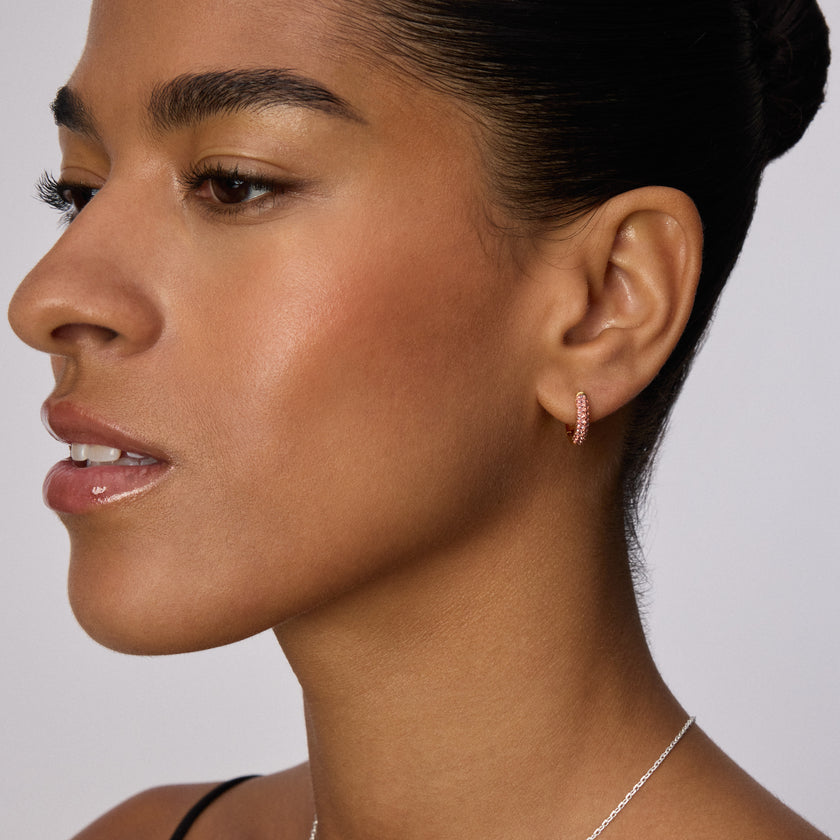 Desert Rose Always On Sparkle Hoop Earrings on model