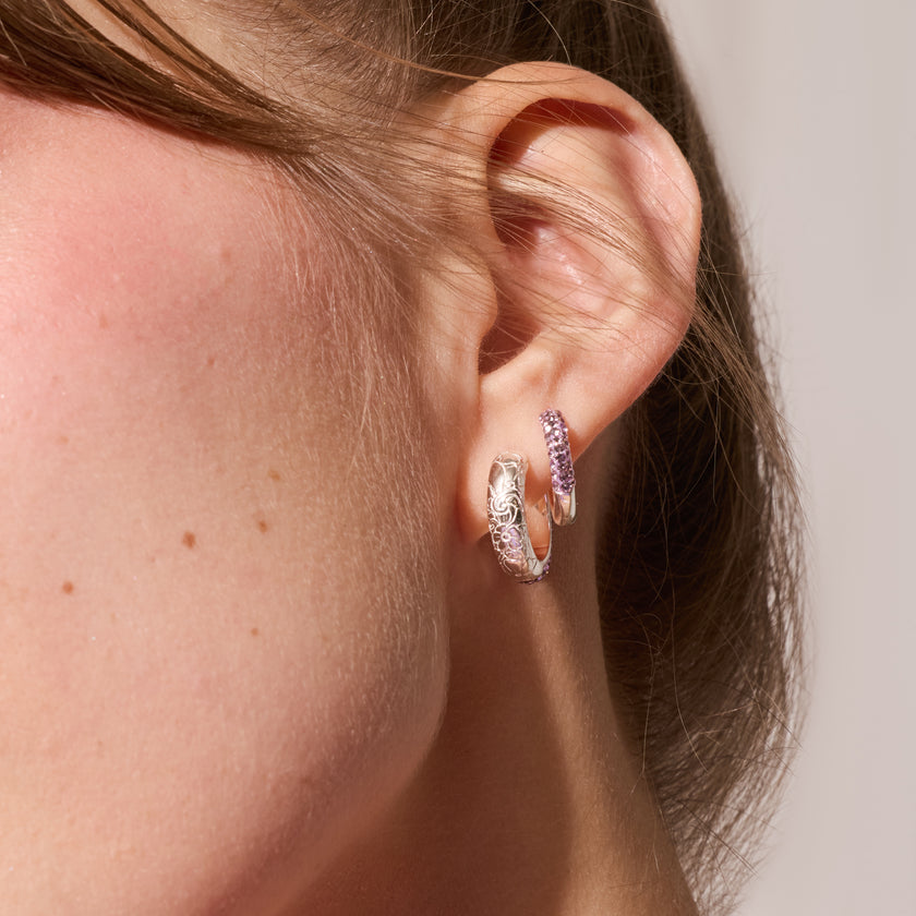 Lilac Always On Sparkle Hoop Earrings on model